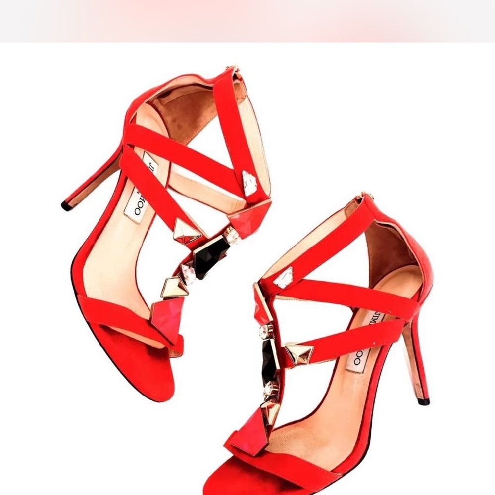 Jimmy Choo Red Gem-Strap Stiletto Sandals